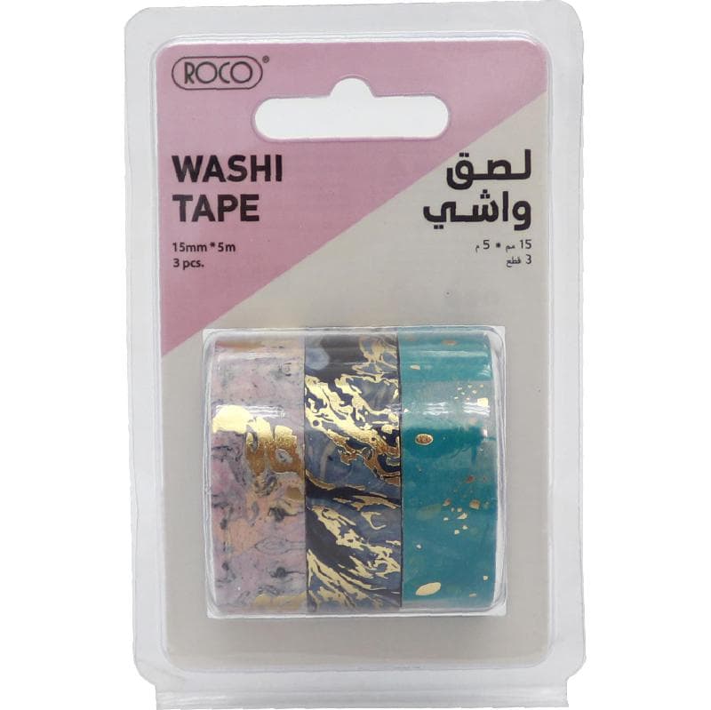 روكو لاصق واشي 3 بكرات 15 mm X 5 m ألوان متنوعة