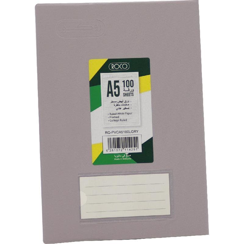 Roco Notebook, A5, 100 Sheets, Lined, Light Grey