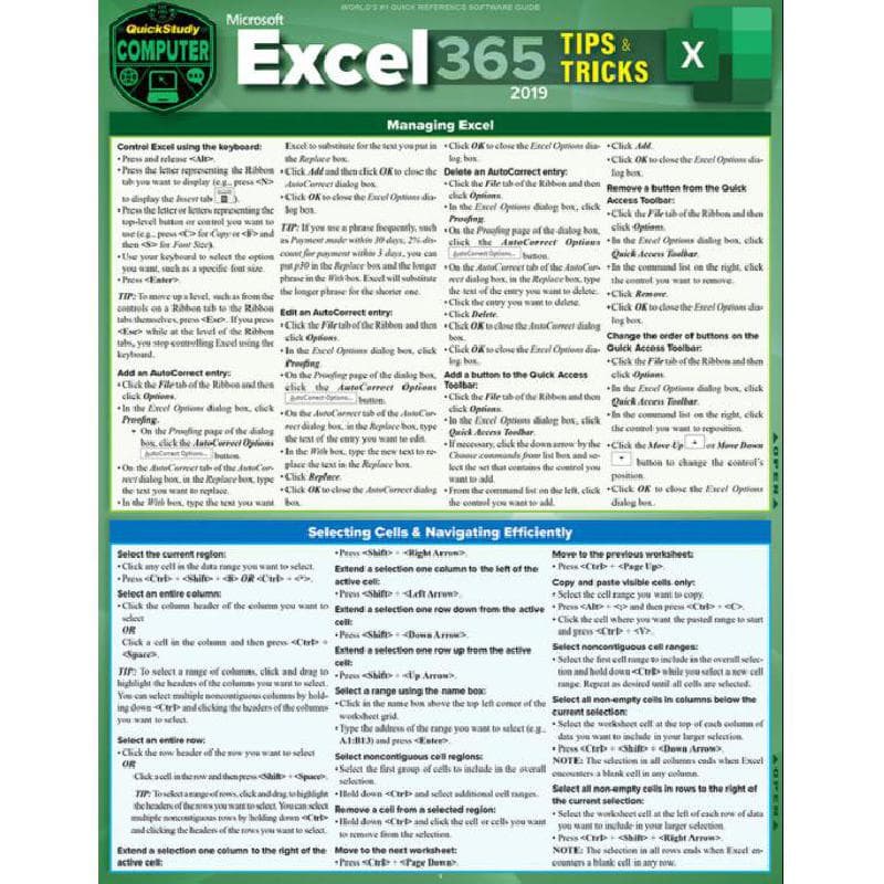 Microsoft Excel 365 2019 (Quickstudy Reference Guide) - Tips & Tricks