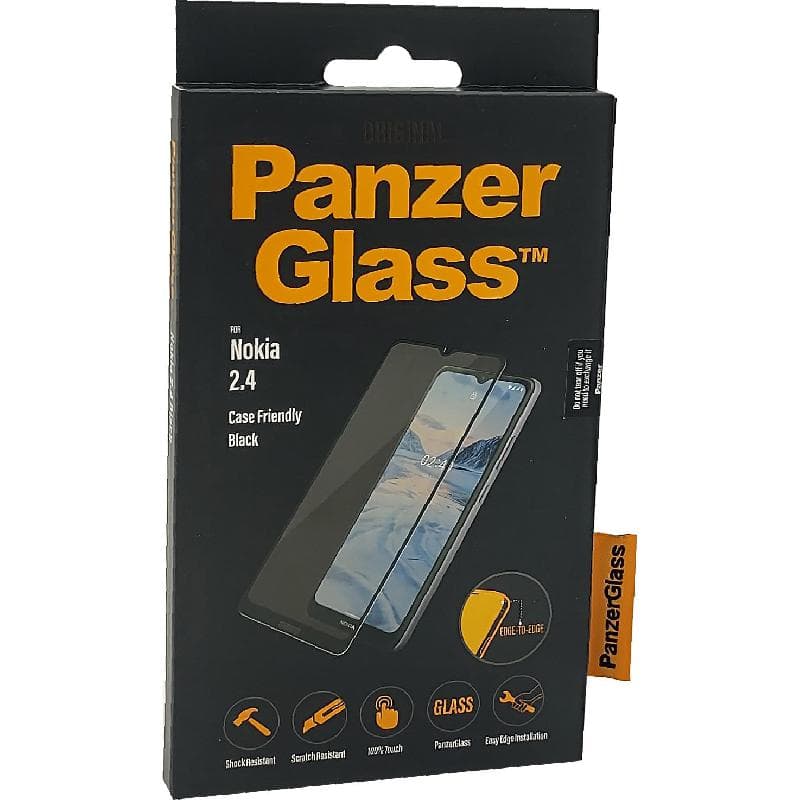PanzerGlass Case Friendly Smartphone Screen Protector, Tempered Glass, Edge-to-Edge, Black, for (Nokia) 2.4