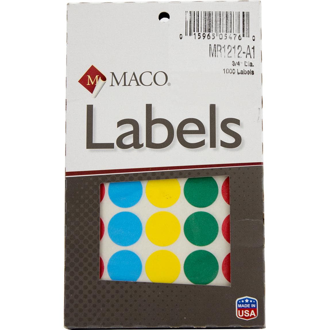 Maco Color Coding Labels, A6 - .75" (Diameter), Round, Blue;Green;Red;Yellow, 1000 Labels