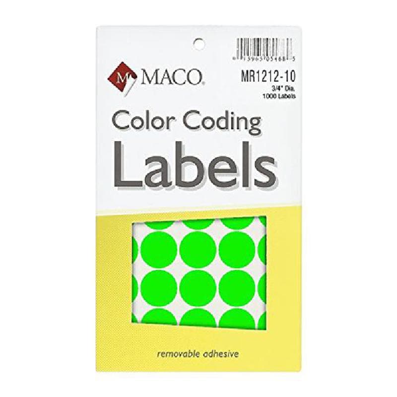 Maco Color Coding Labels, A6 - .75" (Diameter), Round, Green, 1000 Labels