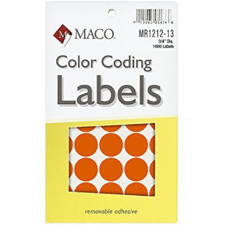Maco Color Coding Labels, A6 - .75" (Diameter), Round, Orange, 1000 Labels