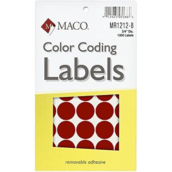 Maco Color Coding Labels, A6 - .75" (Diameter), Round, Red, 1000 Labels