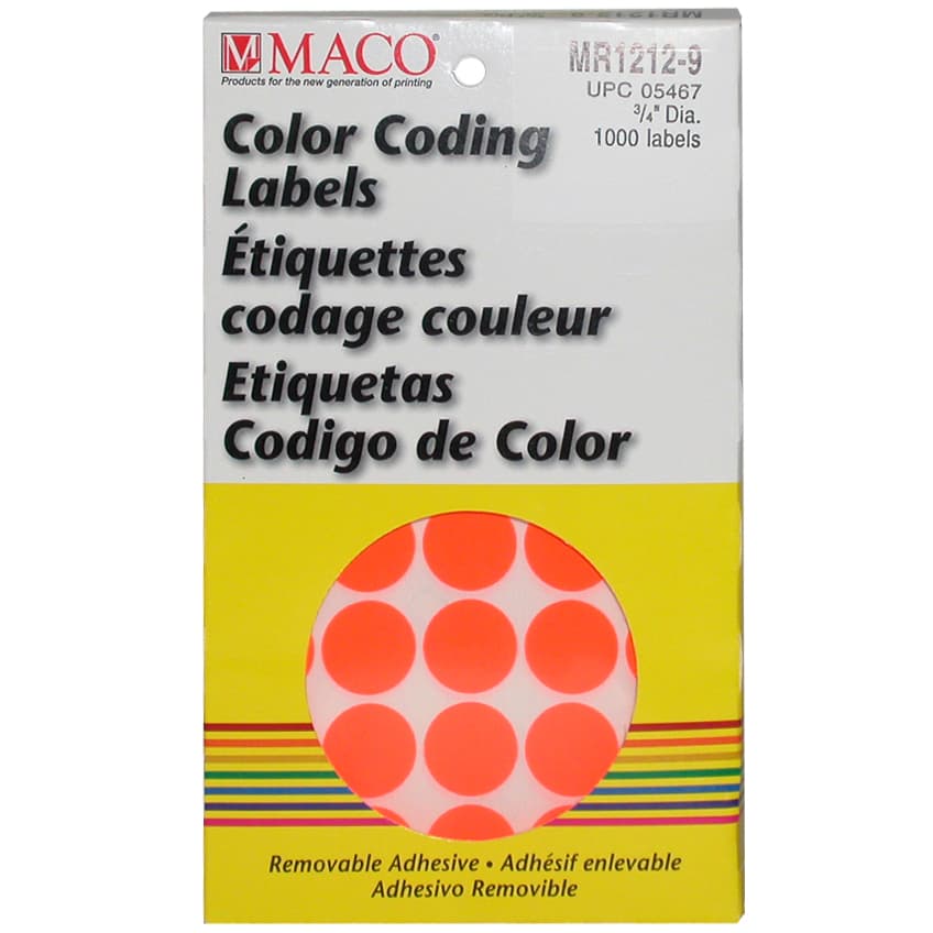 Maco Color Coding Labels, A6 - 3/4" (Diameter), Round, Red, 1000 Labels