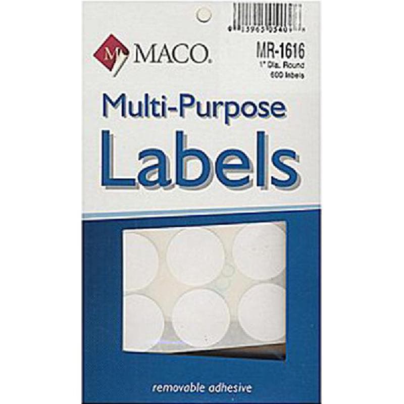 Maco Multipurpose Labels, A6 - 1" (Diameter), Round, White, 600 Labels