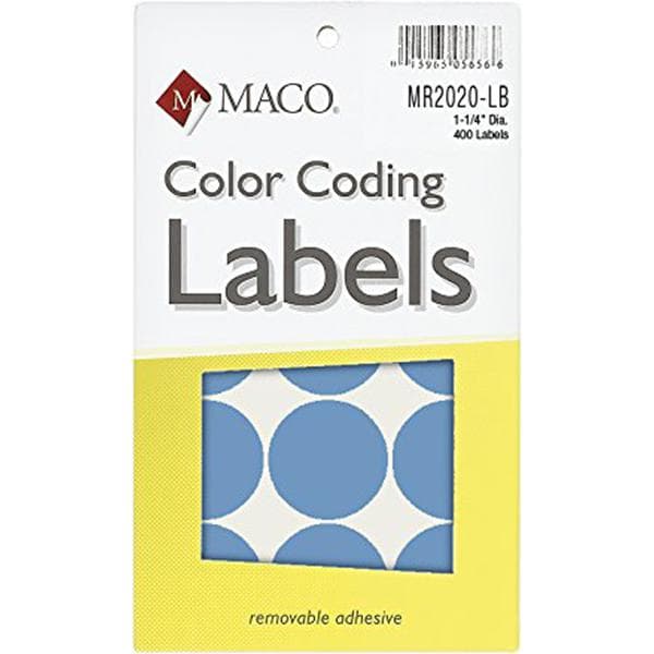 Maco Color Coding Labels, A6 - 1.25" (Diameter), Round, Blue, 400 Labels