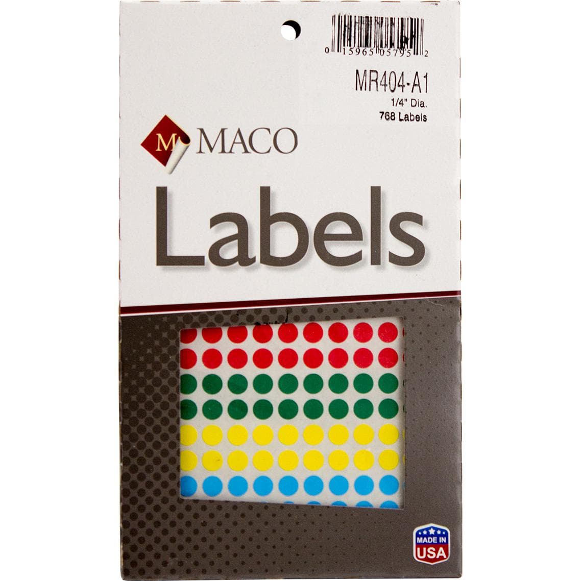 Maco Color Coding Labels, A6 - .25" (Diameter), Round, Blue;Green;Red;Yellow, 768 Labels