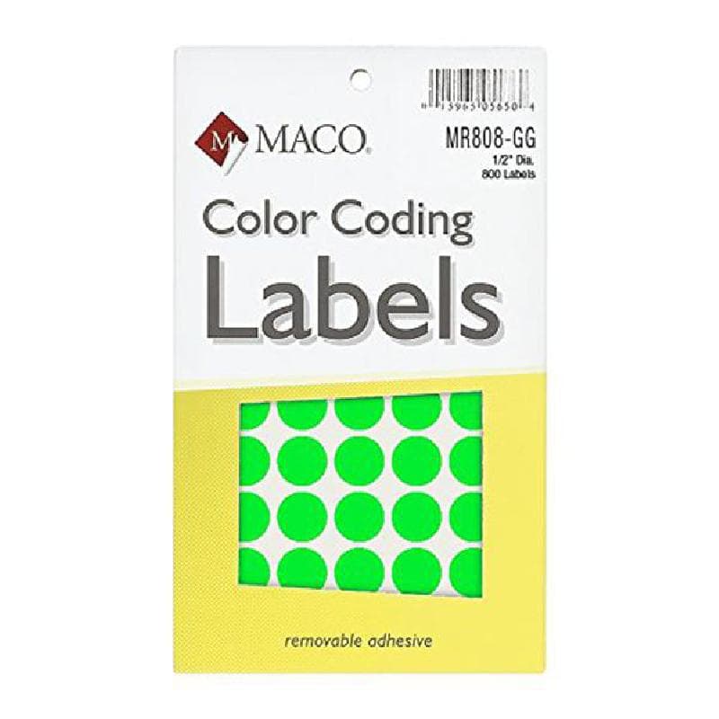 Maco Color Coding Labels, A6 - .5" (Diameter), Round, Green, 800 Labels