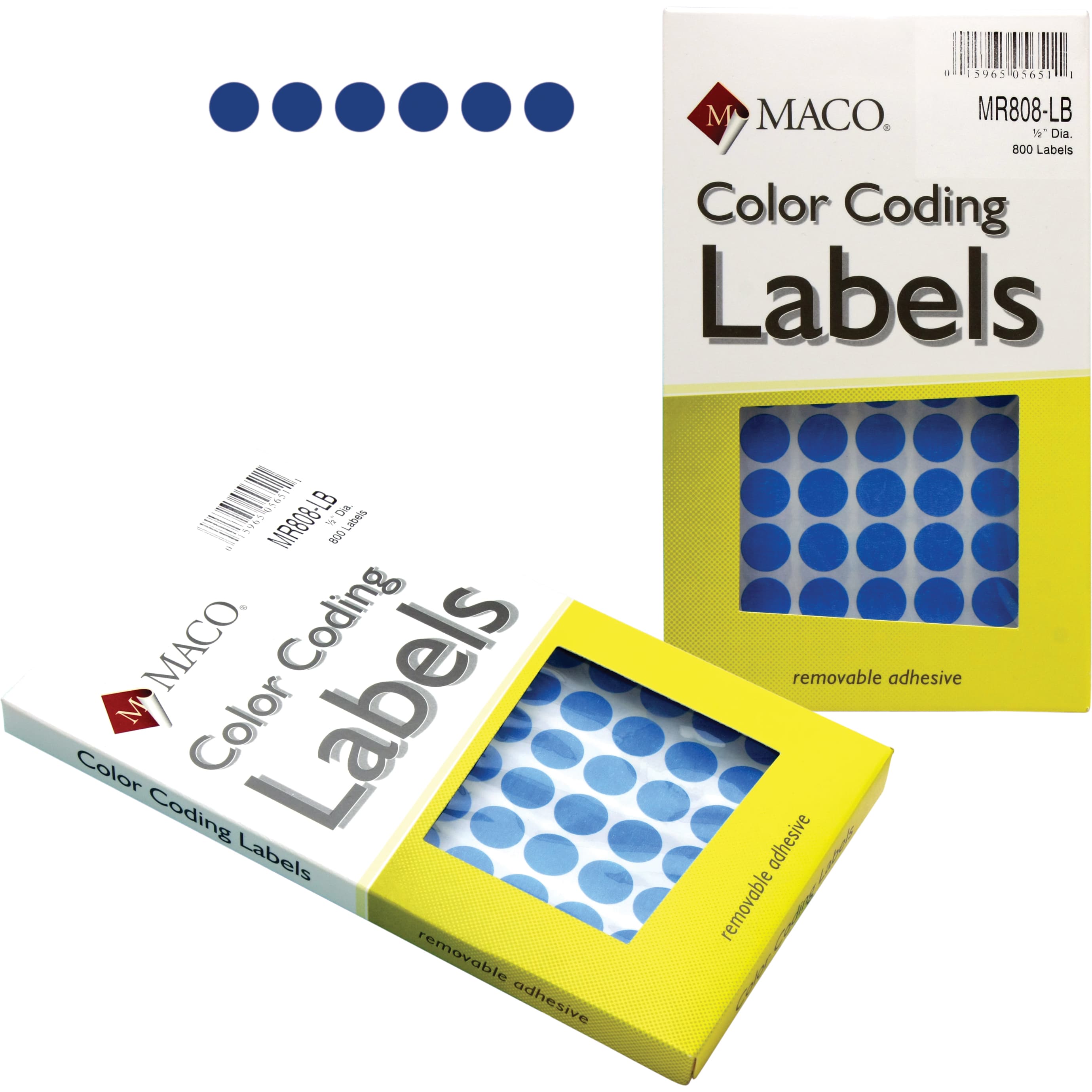 Maco Color Coding Labels, A6 - 0.5" (Diameter), Round, Blue, 800 Labels