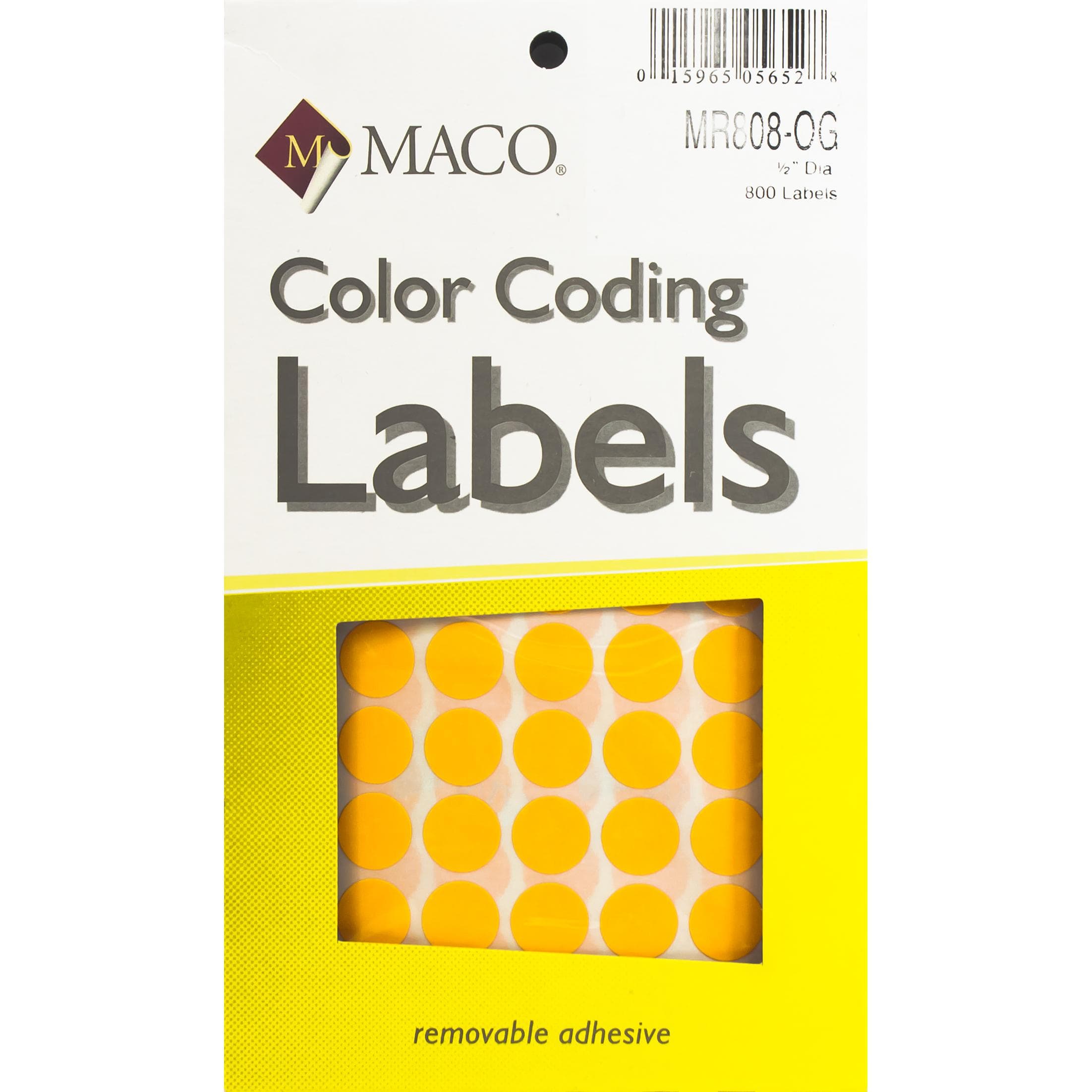 Maco Color Coding Labels, A6 - 0.5" (Diameter), Round, Orange, 800 Labels