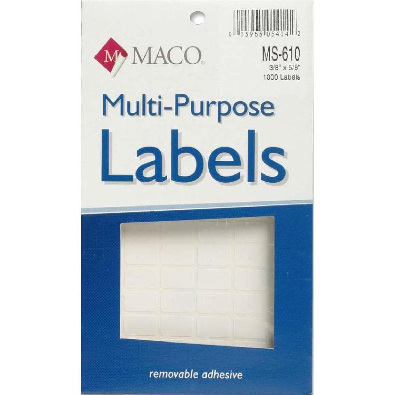Maco Multipurpose Labels, A6 - .38" X .63", Rectangle, White, 1000 Labels