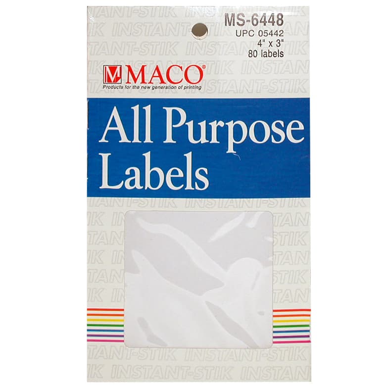 Maco Multipurpose Labels, A6 - 3" X 4", Rectangle, White, 80 Labels