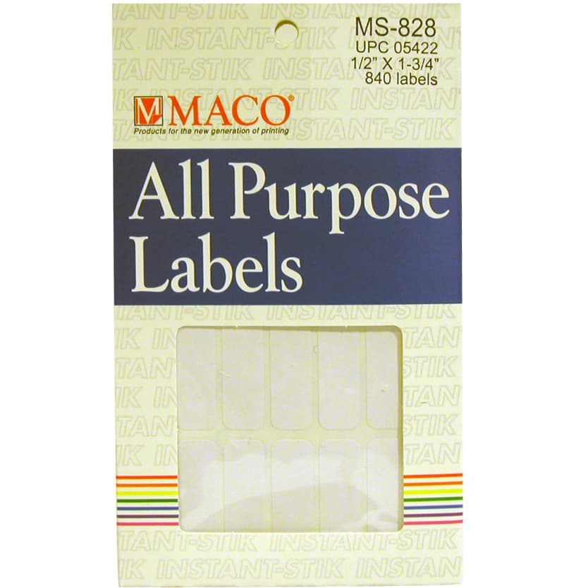 Maco Multipurpose Labels, A6 - .50" X 1.75", Rectangle, White, 840 Labels