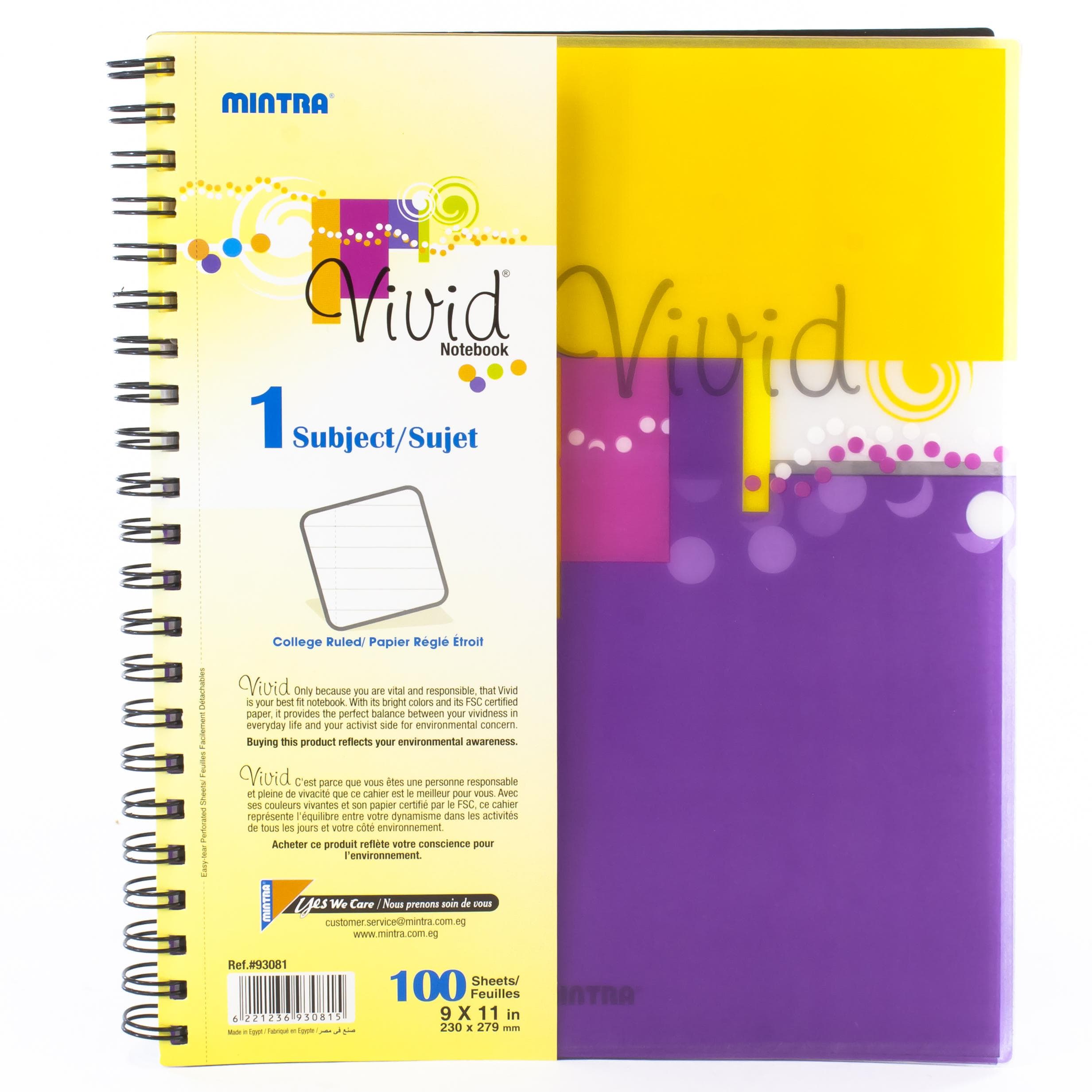 Mintra Vivid Notebook, Letter, 200 Pages (100 Sheets), 1 Subject, College Ruled