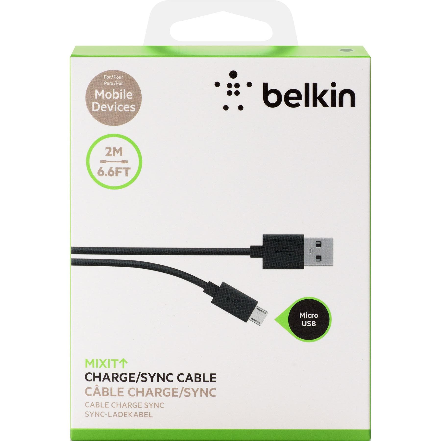 بيلكن 2.0 USB الى USB مايكرو سلك شحن ونقل بيانات 2 متر، 6.56 قدم اسود