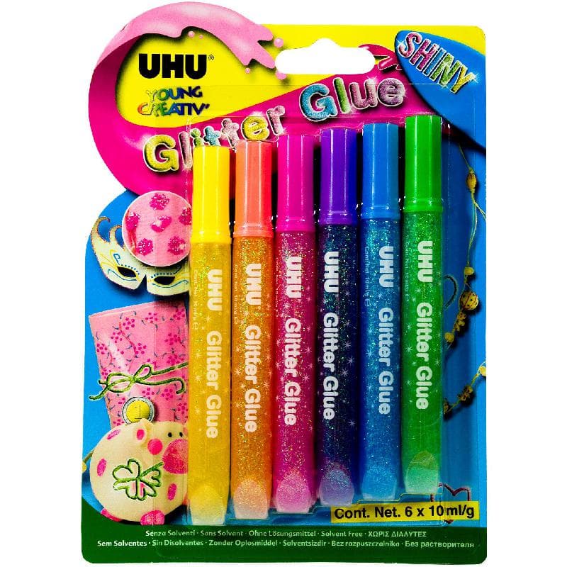 UHU Young Creative Glitter Glue - Shiny Colours (6 Colors X 10 ml)