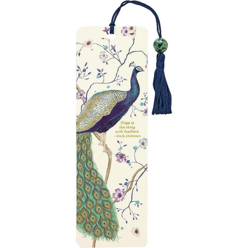 Peter Pauper Press Peacock Beaded Bookmark, "Hope is the Thing with Feathers", Cardboard