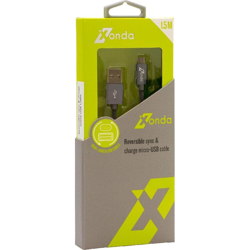 زوندا 2.0 USB الى USB مايكرو كابل محول 1.80 متر، 5.91 قدم رمادي