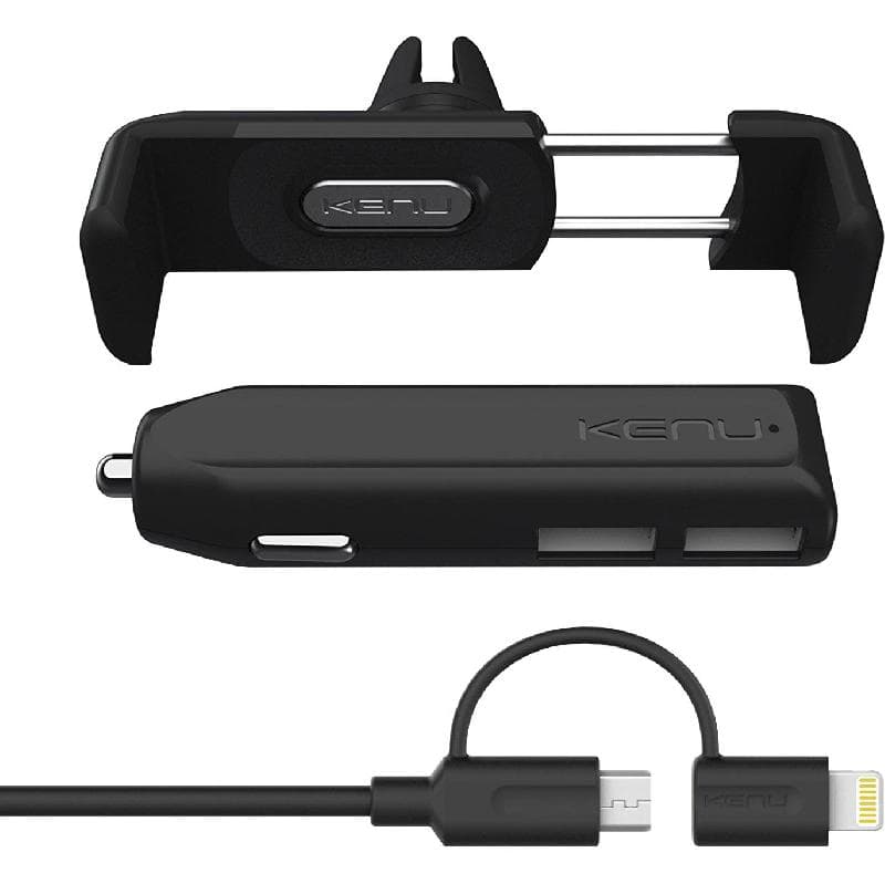 Kenu Car Kit Deluxe Universal Car Mount & Charging Set Smartphone Car Accessory, Universal, for Most Devices, Black
