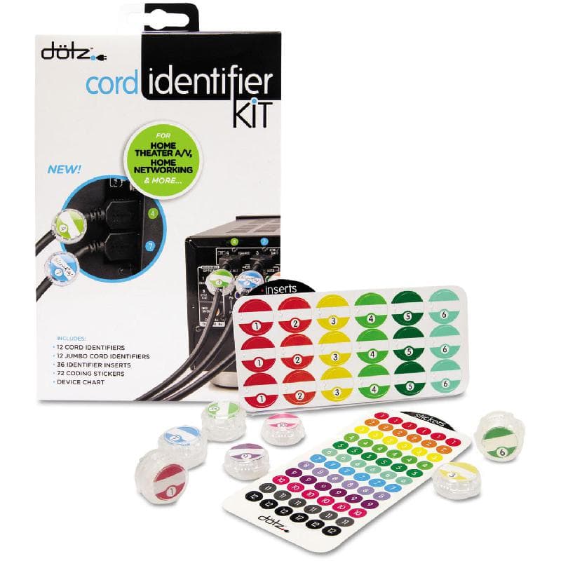 Dotz Home Theater Cord Identifier Kit Cable Management Solution, for Medium to Large Cables with Large Connectors, Assorted Color