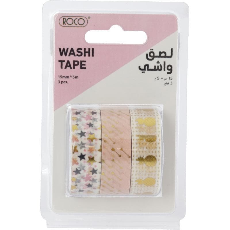 روكو لاصق واشي 3 بكرات 15 mm X 5 m ألوان متنوعة