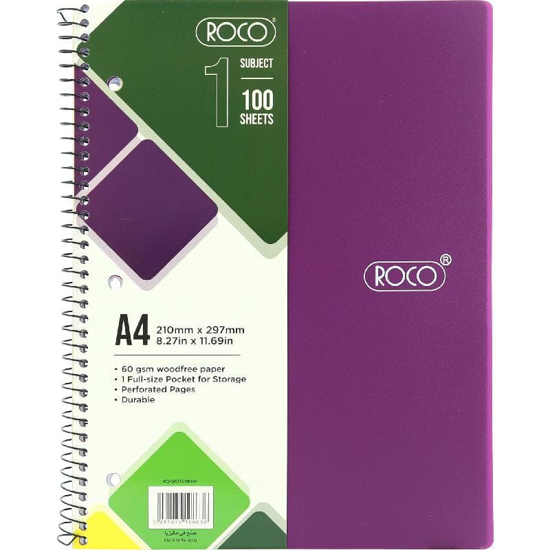 Roco Neon Notebook, A4, 200 Pages (100 Sheets), Lined, Purple