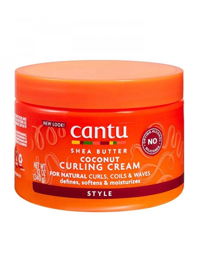 Cantu Coconut Curling Cream 340 g - Shea Butter & Coconut Oil Formula Defines & Strengthens Hair, Gentle on Coily, Curly & Natural Hair 340grams