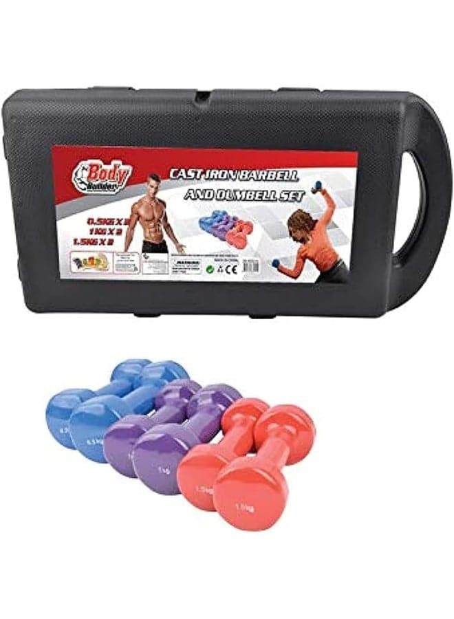 6 Piece Vinyl Neoprene Dumbbell Set With Box 6kg