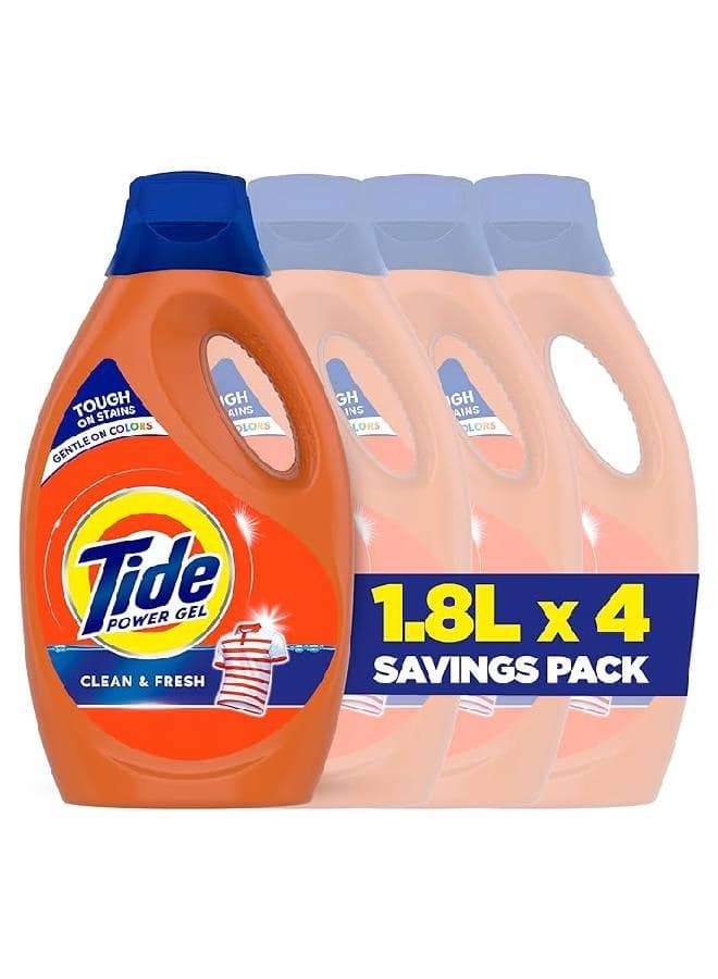 Power Gel Laundry Detergent Clean And Fresh Scent 1.8L Pack of 4