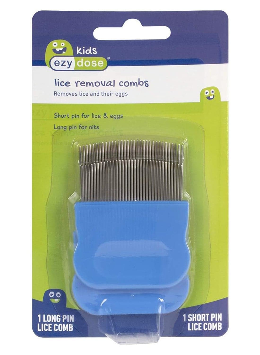 Lice Removal Combs Complete Removal Of Lice, Nits And Eggs Pack Of Two - Short Pin For Lice And Eggs & Long Pin For Nits Blue Pack Of 2