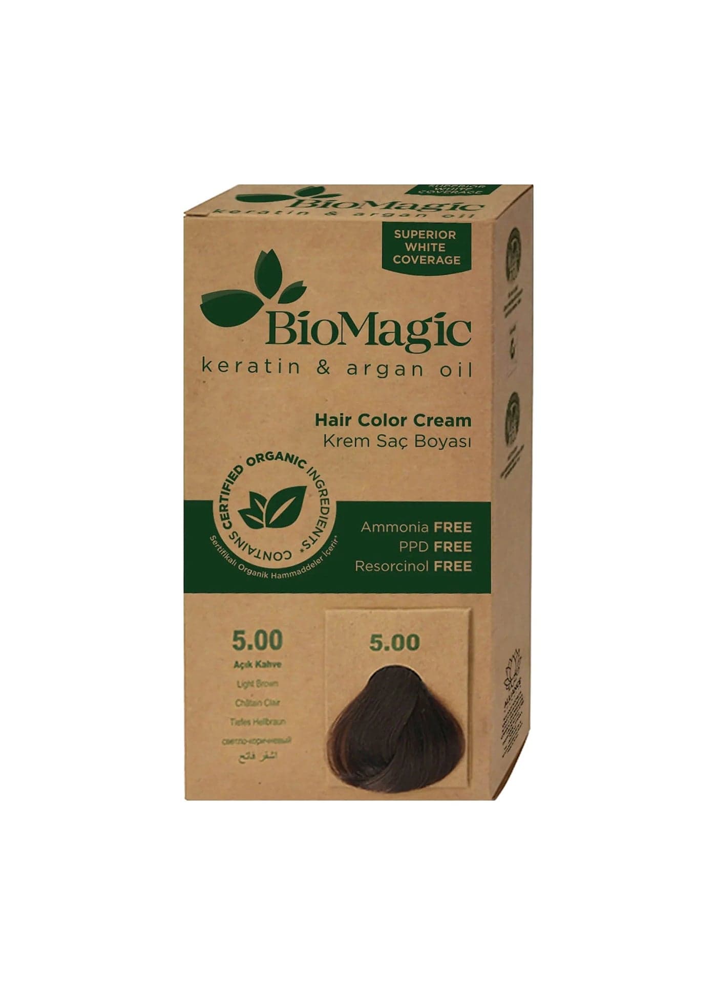 Hair Color Cream 5/00 Light Brown With Argan Oil And Keratin