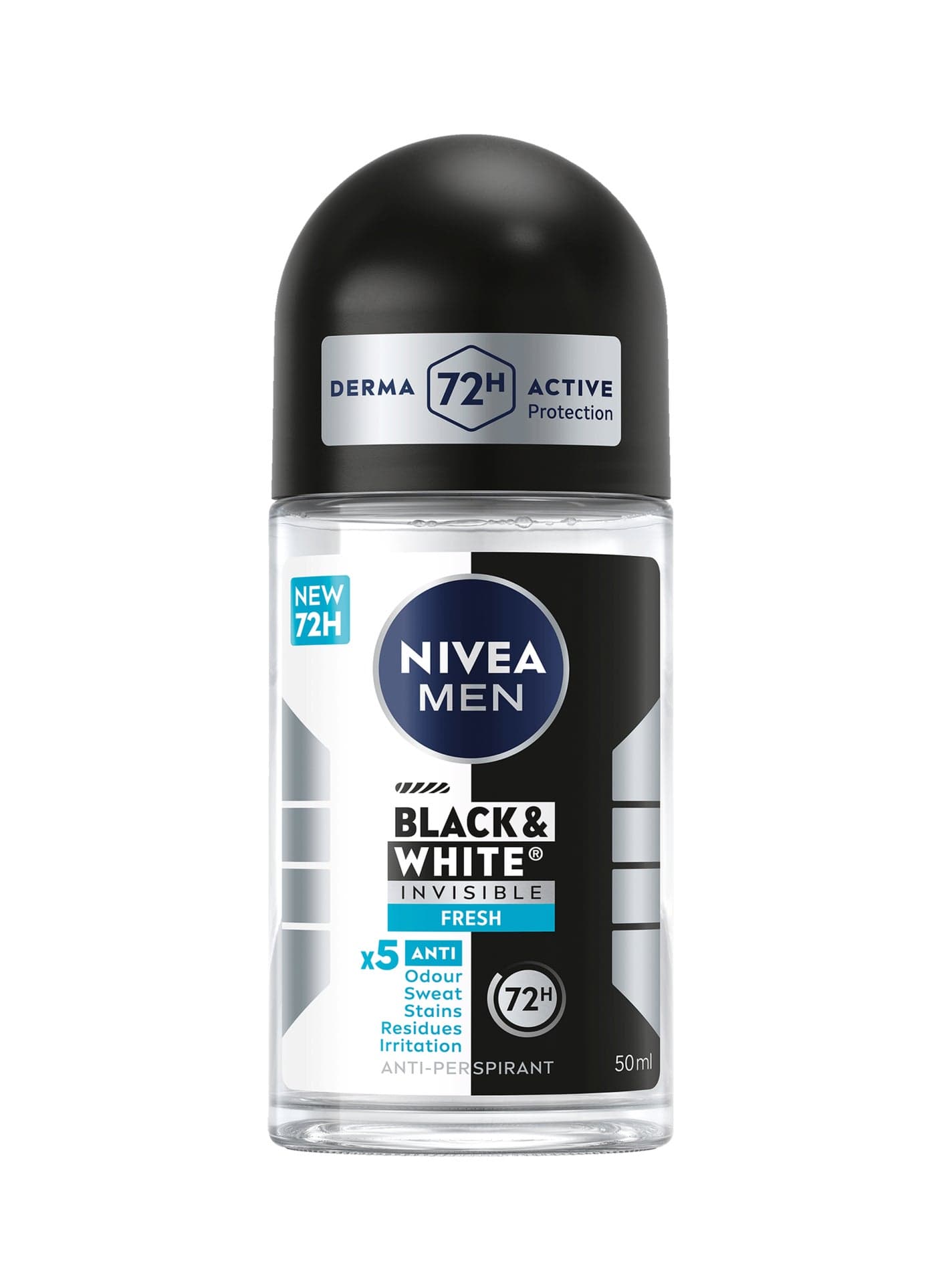 Men Black And White Invisible Fresh, Antiperspirant For Men, Roll-On 50ml