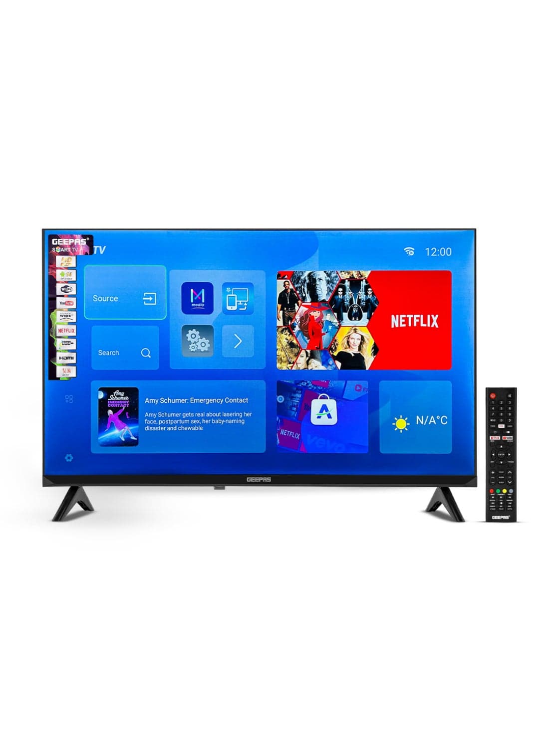 32 Inch HD Smart LED TV With Remote Control, HDMI And USB Ports, Head Phone Jack, PC Audio In ,Wi-Fi, Android 14.0 With E-Share,YouTube Etc GLED3202SCHD Black