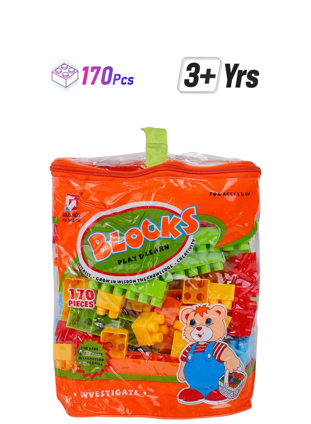 170-Piece Colorful Durable  Sturdy Building Blocks Set With Tote Bags 170