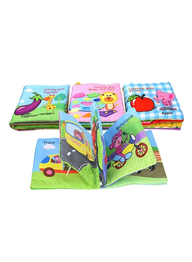 4-Piece Non-Toxic Fabric Educational Baby'S Soft Cloth Books Set With Rustling Sound Crinkle 24x23x5.4cm