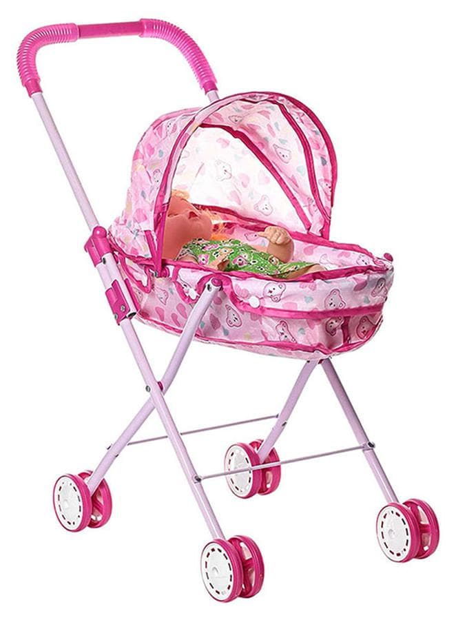 Trolley With Baby Doll For Toddlers  Plastic Material Foldable And Portable