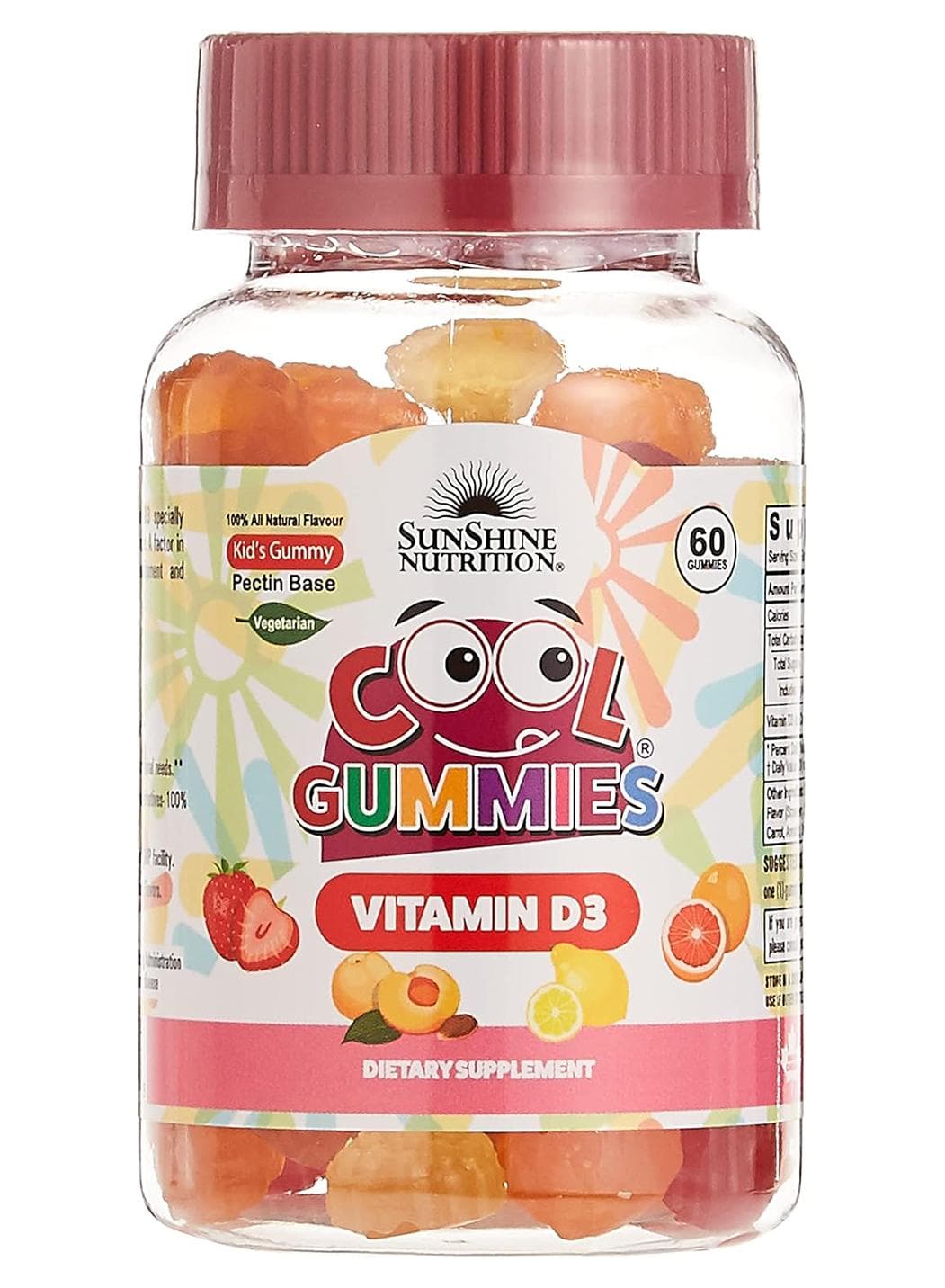 Cool Gummies Kids Gummy Pectin Base Infused With Vitamin D3 Dietary Supplement Supports Bone, Teeth And Immune Health Vegetarian 60 Gummies