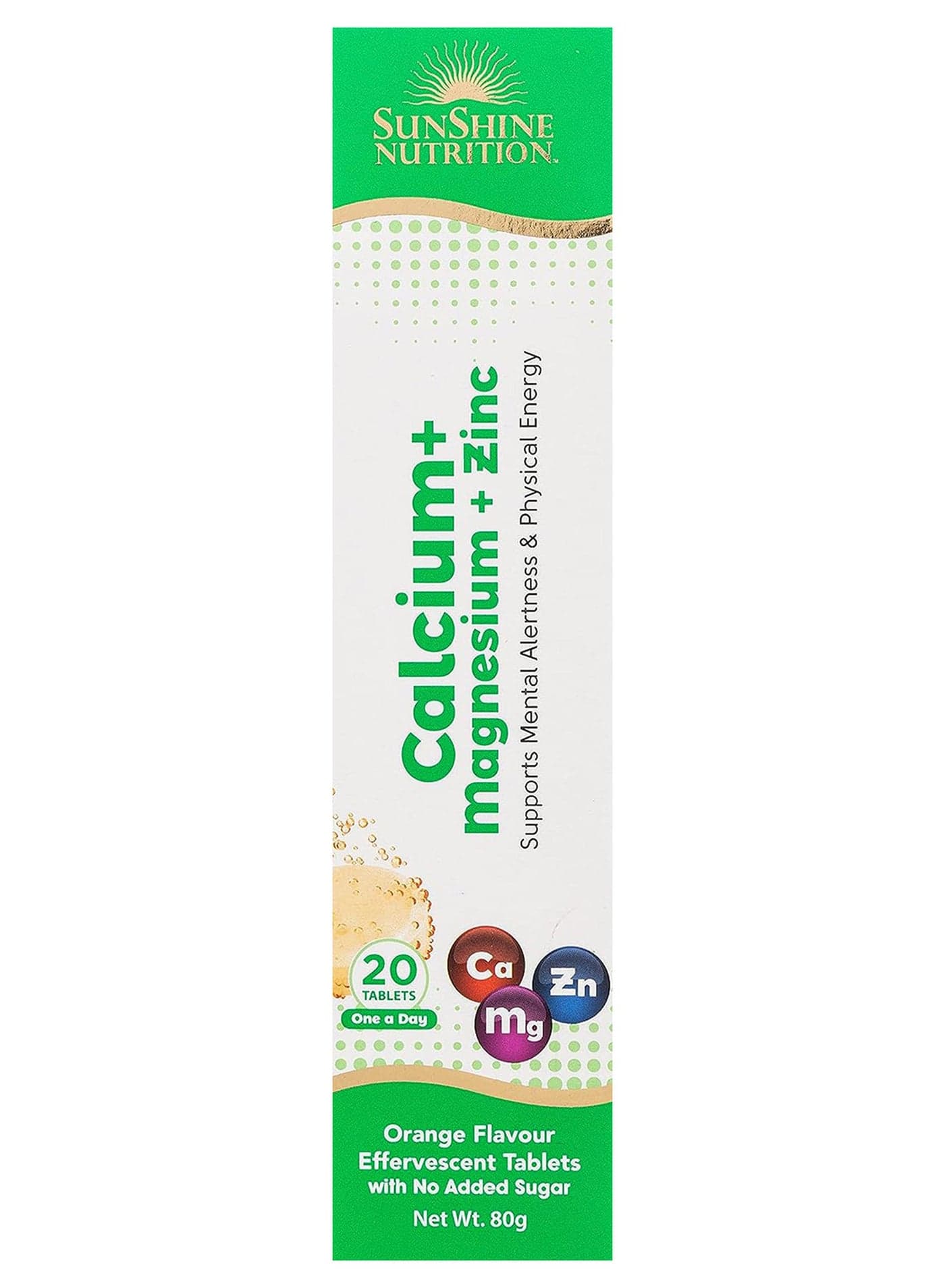 Effervescent Tablets Enriched With Calcium, Magnesium And Zinc Orange Flavour Supports Mental Alertness And Physical Energy No Added Sugar 20 Tablets 80G