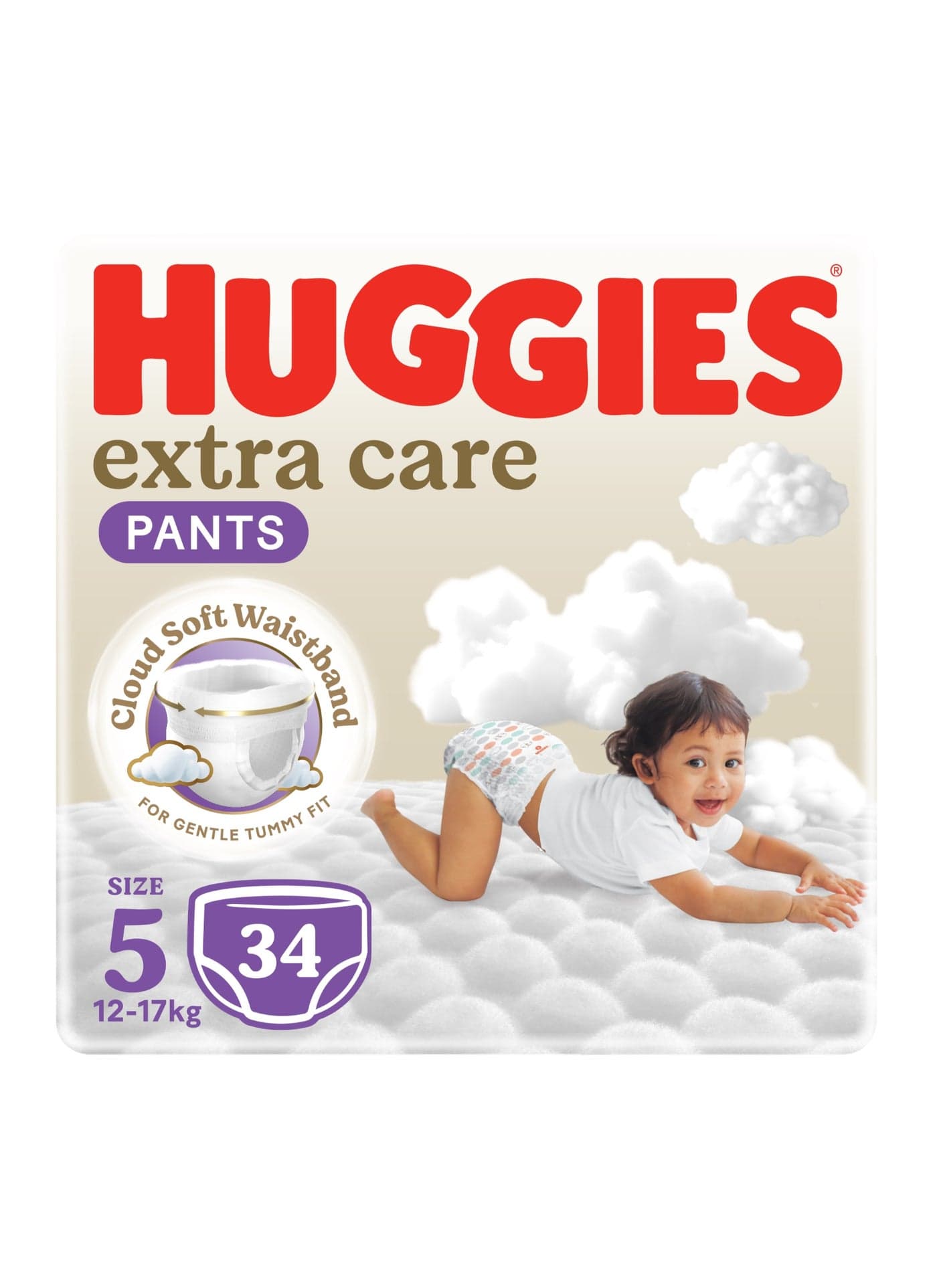 Extra Care Baby Pants Diapers, Size 5, 12 - 17 Kg, 34 Count - Easy On/Off, Cloud Soft Comfort