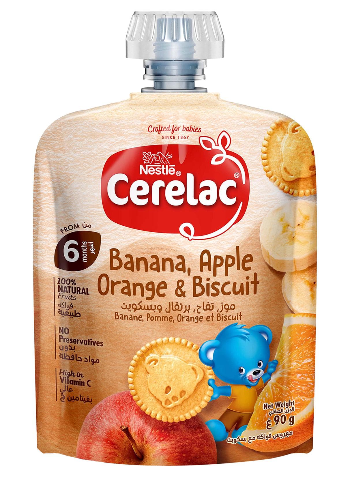 Banana, Apple, Orange And Biscuit Pouch Puree 90grams