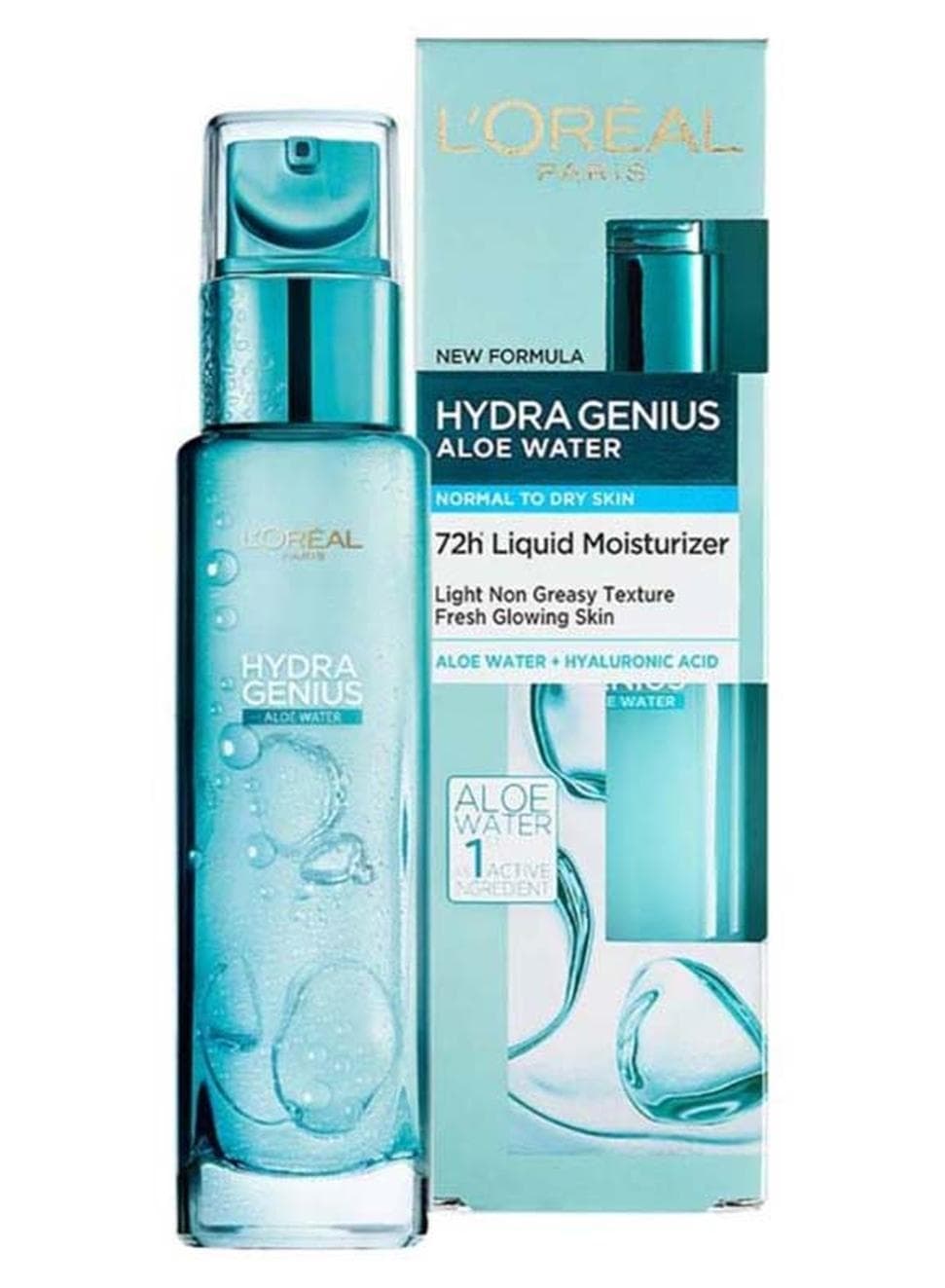 Hydra Genius Aloe Water & Hyaluronic Acid 72H Liquid Moisturizer, Normal to Dry Skin Clear 70ml