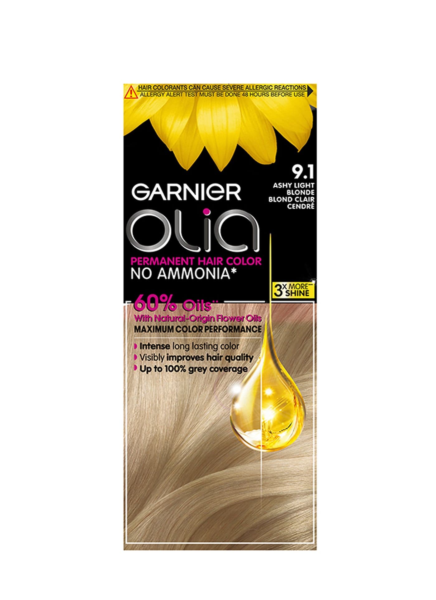 Olia No Ammonia Permanent Brilliant Color 60% Oil-Rich Permanent Hair Color 9.1 Ashy Light Blonde 50g 50g 12ml