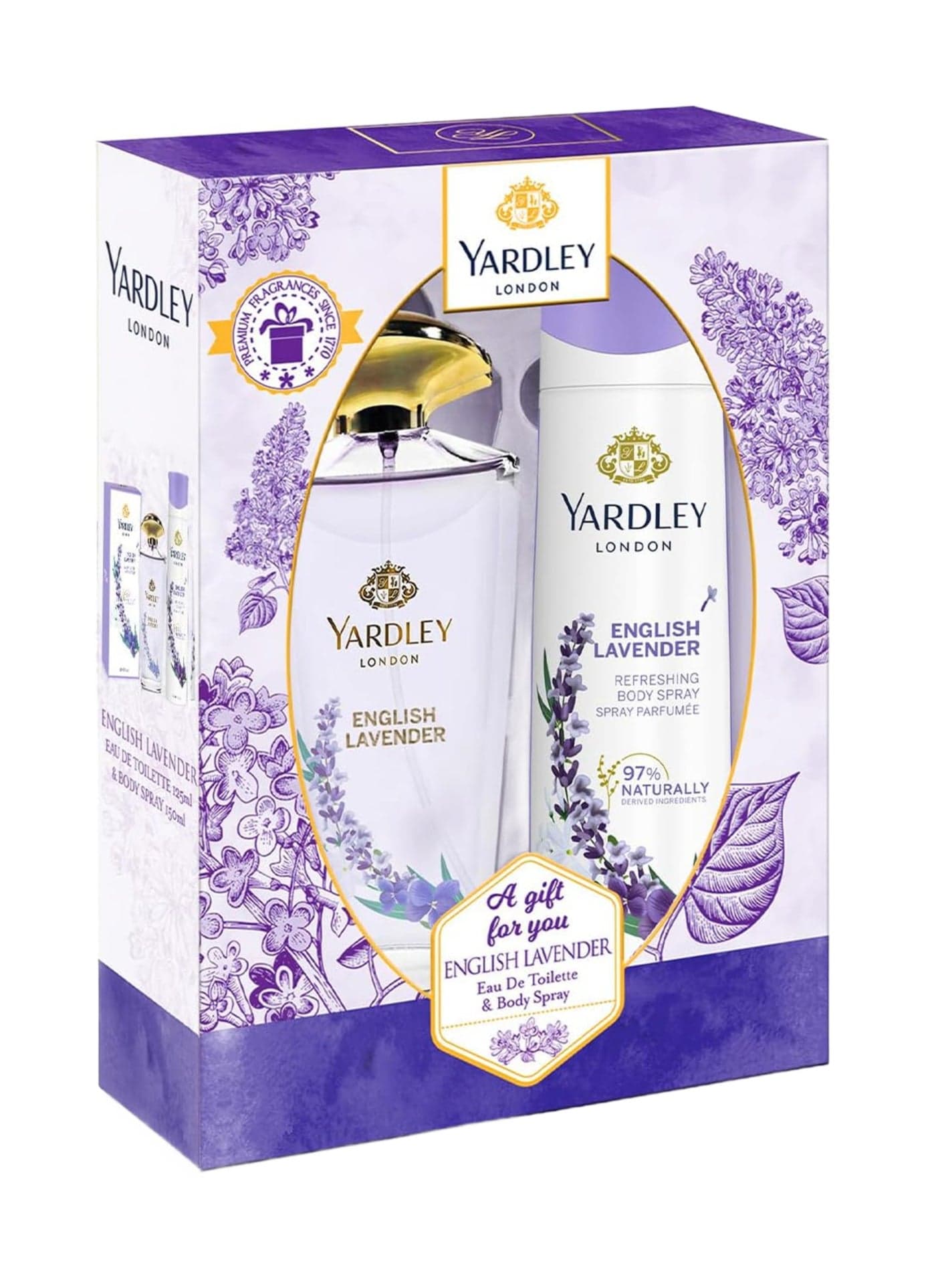 English Lavender Gift Set Eau De Toilette With Body Spray, 2 Piece Multicolour 125+150ml