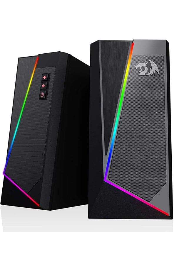 GS520 Anvil RGB Desktop Speakers, 2.0 Channel PC Computer Stereo Speaker with 6 Colorful LED Modes, Enhanced Bass and Easy-Access Volume Control, USB Powered w/ 3.5mm Cable - Black