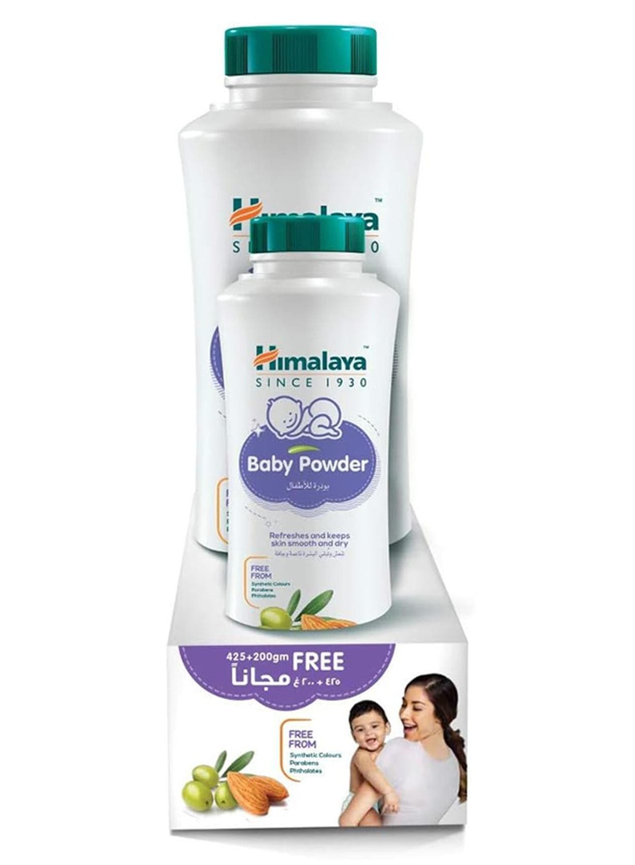 Baby Powder Pack Of 2, 425+200G With Olive And Almond