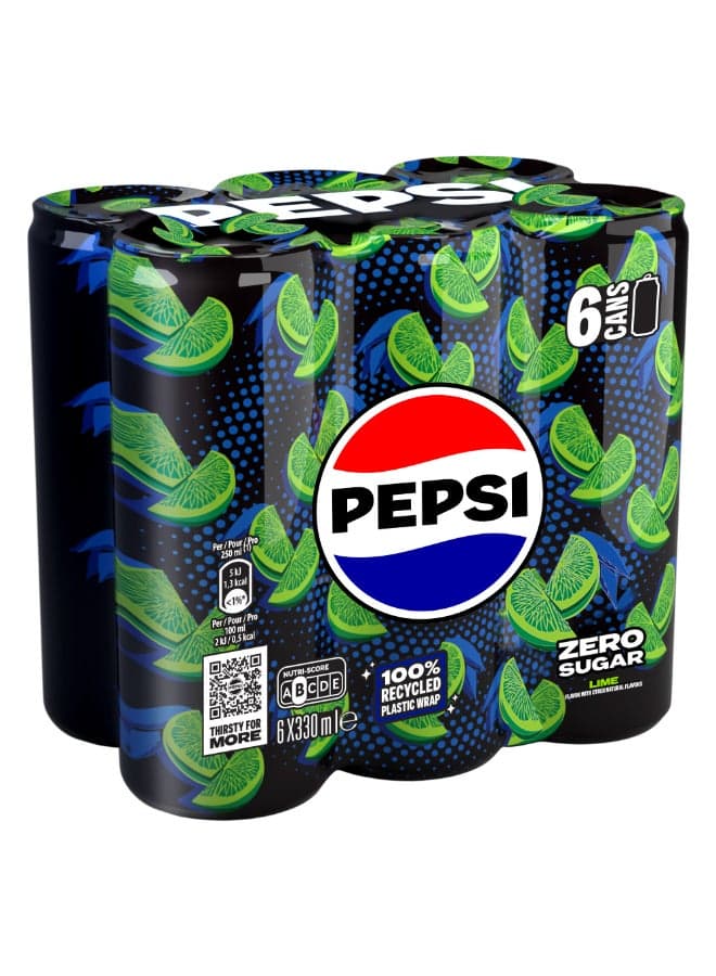 Zero Lime Flavor No Sugar Carbonated Soft Drink Can Lime Yellow 330.0ml Pack of 6