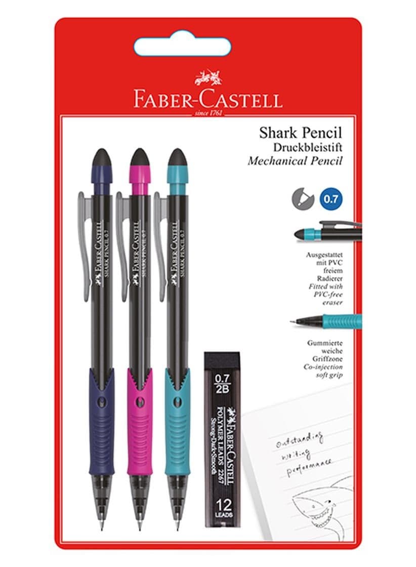 Shark Mechanical Pencil+Lead 0.7Mm 3+1 Blister Pack Assorted