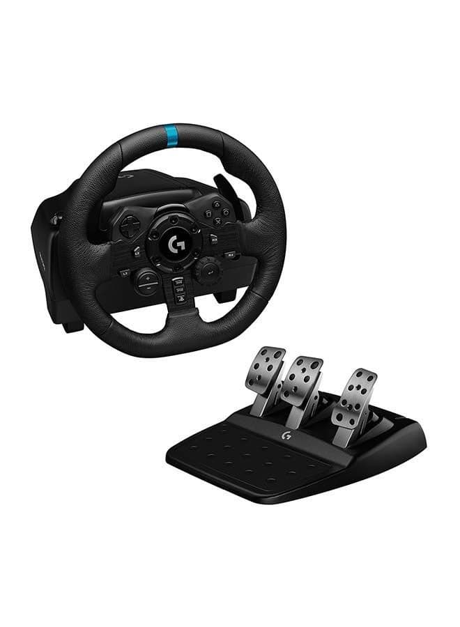 Logitech G923 Racing Wheel and Pedals, TRUEFORCE Feedback, Responsive Driving Design, Dual Clutch Launch Control, Genuine Leather Steering Wheel Cover, for PS5 Pro, PS5, PS4, PC - Black - KSA Version