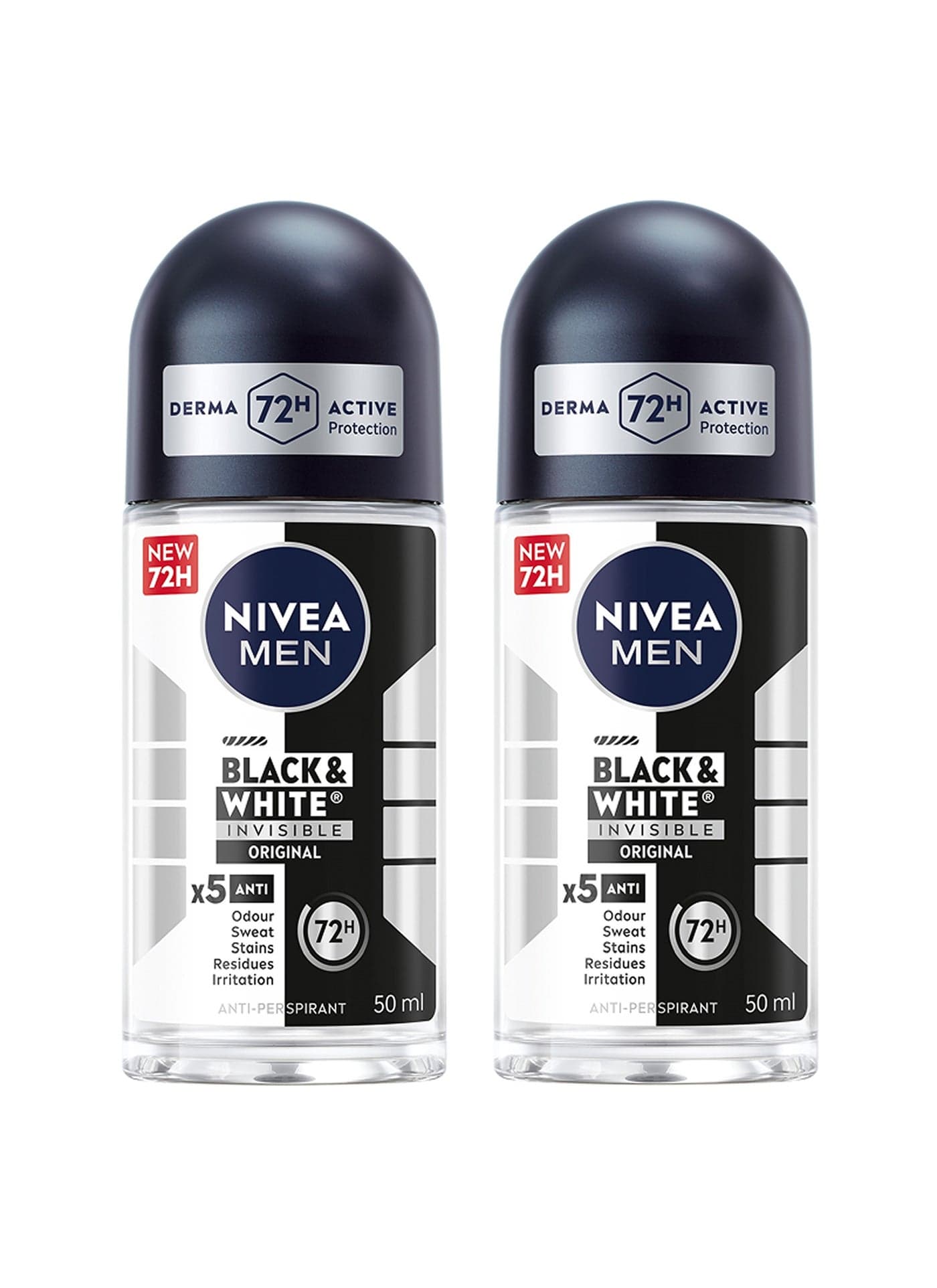 Pack Of 2 Black And White Invisible Original Antiperspirant Roll On 50ml